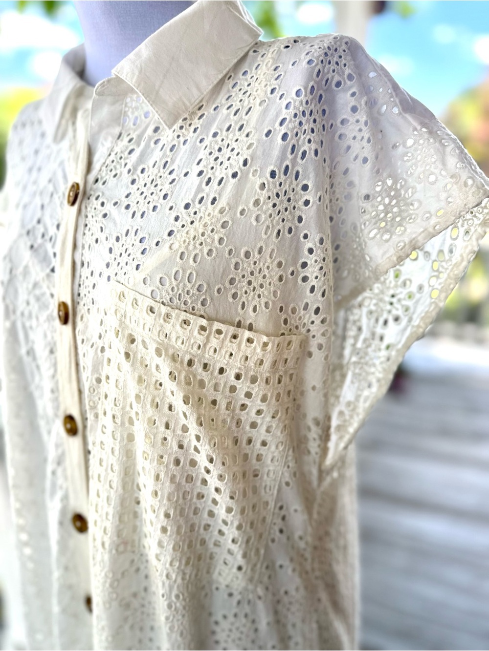 Free People Ivory Eyelet Button-Front Maxi Dress - Picture 11 of 15